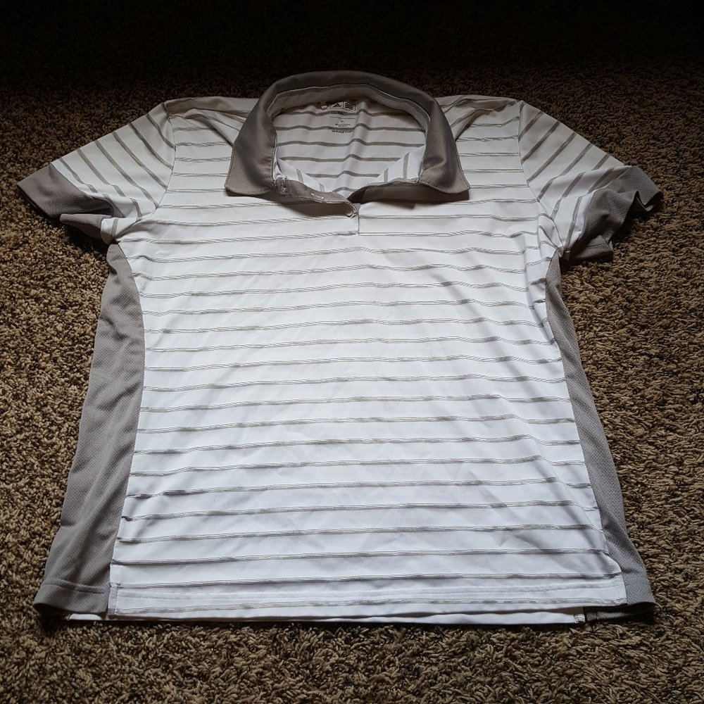 Grey Striped Athletic Polo